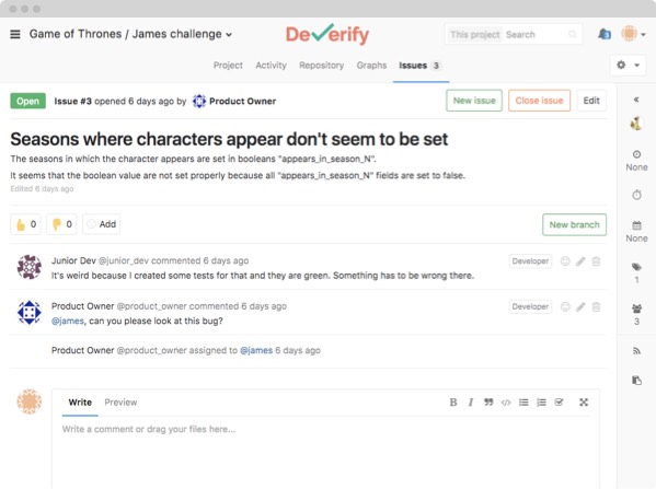 Deverify Gitlab Issue Details